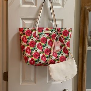 Juicy Couture White Multi Rose Day to Date Oversized Tote--Two Bags in One